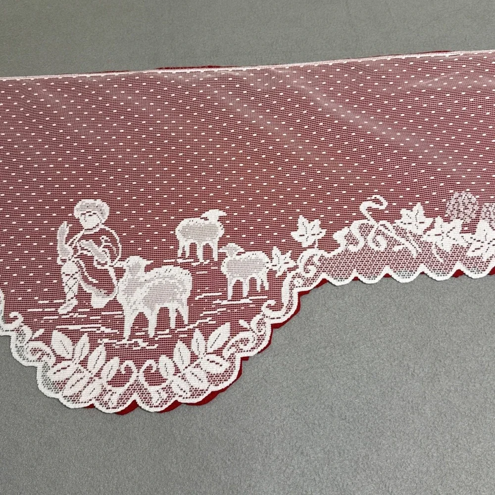 Vtg Christmas Silent Night Nativity Scene Lace Valance Felt Back Topper Handmade